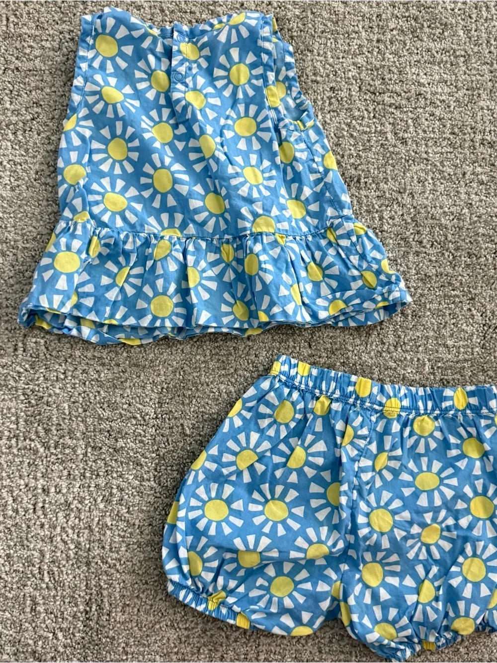 Primary Blue & Yellow Sun Print Girls' Tank Top and Shorts Set Size 12-18 mo.